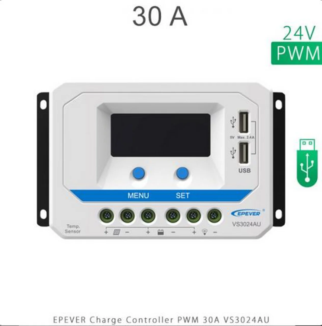 شارژ کنترلر 30A و 24V مدل VS3024A/AU سری PWM برند EPEVER